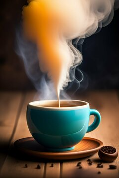 cup of coffee with smoke, coffee cup, coffee shop, coffee art, coffee illustration - Generative AI