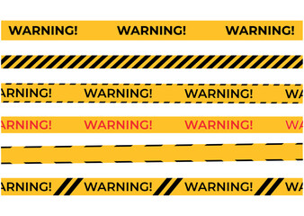 A row of caution tapes with the words warning Warning tapes set for construction and crime