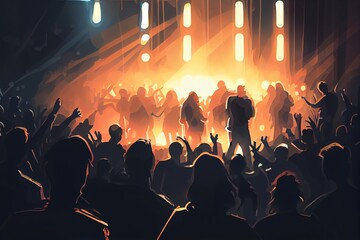 Fototapeta na wymiar Crowd Of People Dancing On Stage, Art Illustration. Generative AI