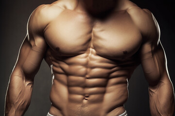 close up of man torso with perfect six pack abs. muscular bodybuilder. generative AI