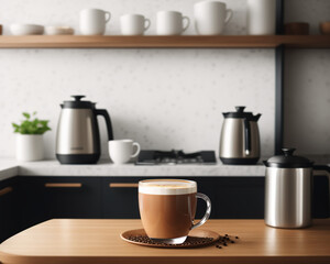 Fototapeta na wymiar fresh coffee in a cozy sunny spring kitchen interior, created using generative AI tools