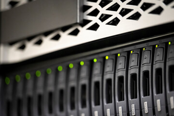 many hard disk slots filled with ssd disks from a network storage for high-availability it environments