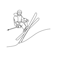 Fototapeta premium Skier vector illustration drawn in line art style