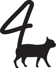 しっぽが数字の「4」になっている猫のシルエット