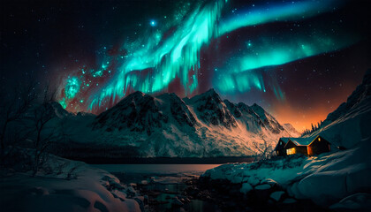 Obraz na płótnie Canvas Amazing aurora borealis home mountain Star Starry sky 