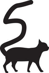 しっぽが数字の「5」になっている猫のシルエット