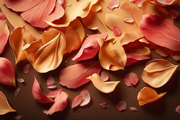 Generative ai tulip petals on table top view, close-up