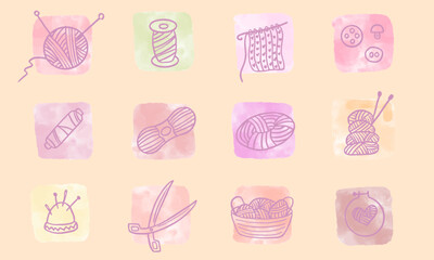 Line style knitting icon with watercolor background vector