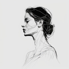 Fototapeta premium Abstract modern art abstract drawing portrait of young woman. Generative ai