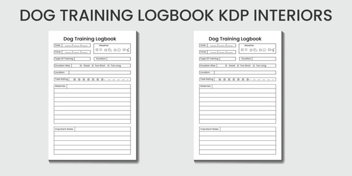 Dog Training logbook 2023-2024 KDP interior size (6"x9") designs