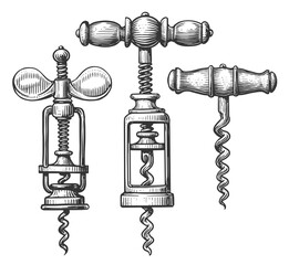 Hand drawn corkscrew in engraving style. Vintage style. Sketch illustration - obrazy, fototapety, plakaty