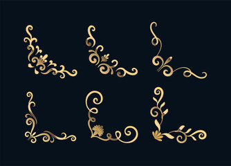 Beautiful golden classical prestige royal style decorative corners vector set