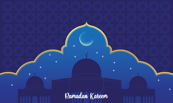 ramadan kareem, mosque, moon and stars motion graphic. simple muslim background