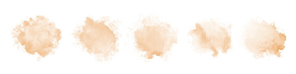 Peach watercolor splash on white background. Vector brown watercolour texture. Ink paint brush stain. Watercolor pastel splash. Peach water color splatter on light background