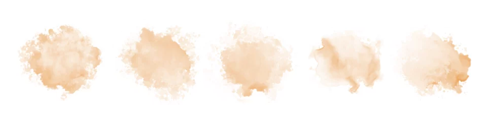 Schilderijen op glas Peach watercolor splash on white background. Vector brown watercolour texture. Ink paint brush stain. Watercolor pastel splash. Peach water color splatter on light background © AminaDesign