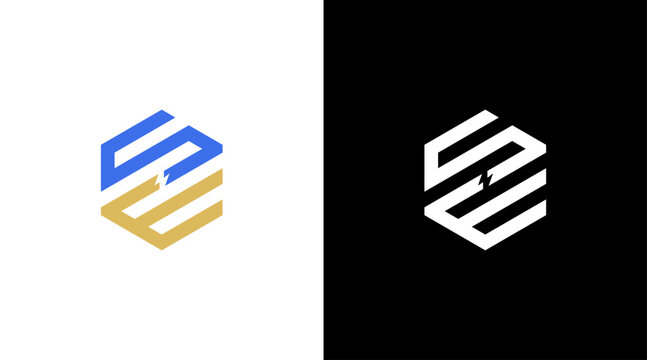 letter se logo monogram hexagon icon Design template