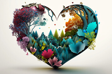 Love heart of the earth. Nature loves heart. Generative AI.