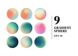 Set of holographic pastel-colored gradient spheres. Vector Illustration