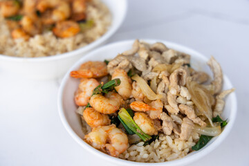 Fry rice with shrimp and pork