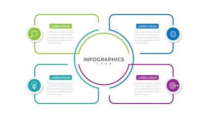 Vector Infographic label design template with icons and 4 options or steps.