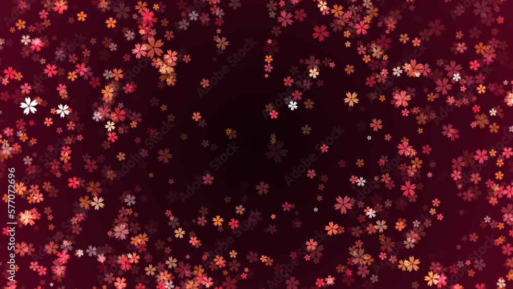 Poster abstract artistic red shiny scattered cherry blossoms sakura flower shape particle sparkle frame on 