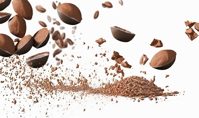 Obraz premium a pile of nuts falling into a pile of ground nuts. generative ai