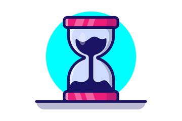 Illustration of an hourglass cartoon icon vector cyan and white background