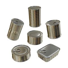 3d rendering of metallic food cans unlabeled perspective view