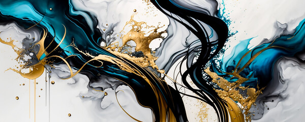 gold green black marble ink abstract art from exquisite original painting for abstract full background, Generative AI