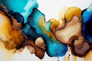 Fototapeta premium Abstract alcohol ink and painting blots.
