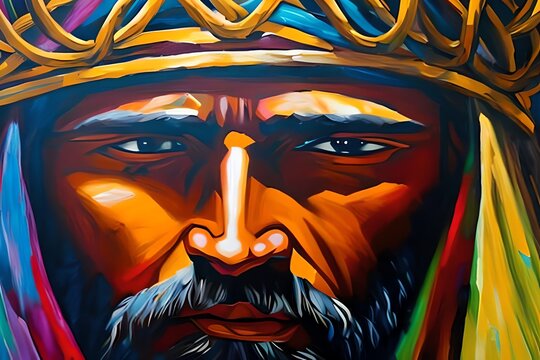 Oil Paint of Abstract art. Colorful painting art of Jesus with a crown of thorns. Easter, Crucification or Resurrection concept. He is Risen. Generative AI