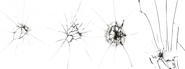 Set of broken glass effect, cracks on white background. Texture for design.