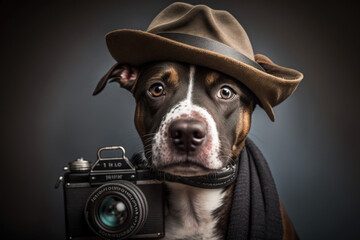 A portrait of a dog with a camera, generative AI