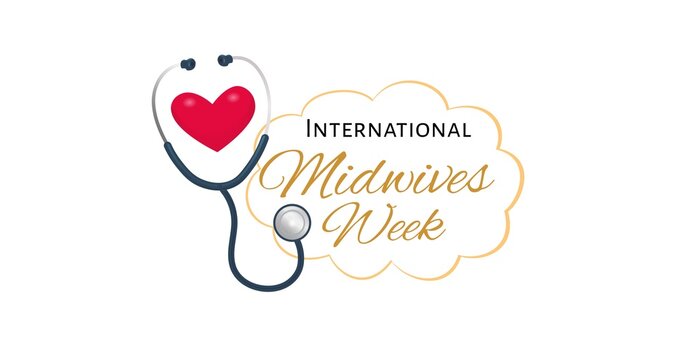 Digital composite image of international midwives week text with heart shape and stethoscope
