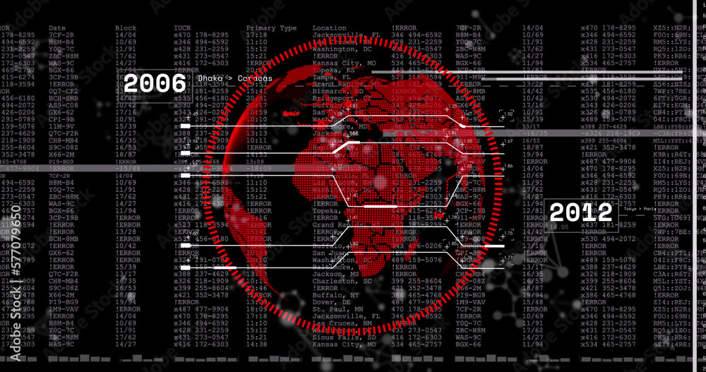 Poster image of globe and data processing on black background