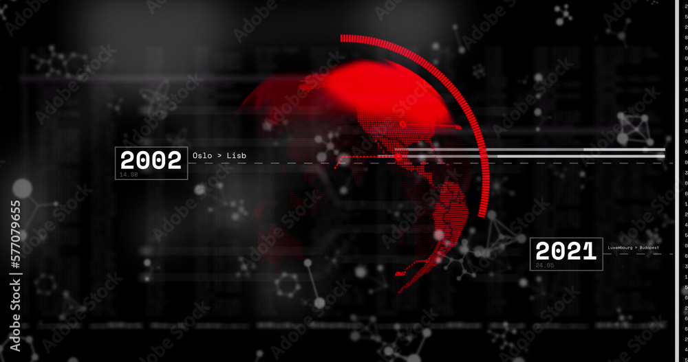 Aufkleber image of globe and data processing on black background