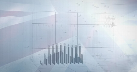 Image of data processing over clouds and flag of uk