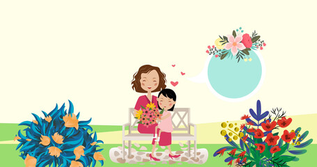 Image of mother with daughter icon over plants