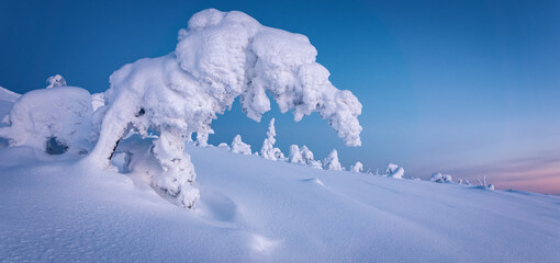 Winter landscapes on the Main Ural Ridge, Russia February