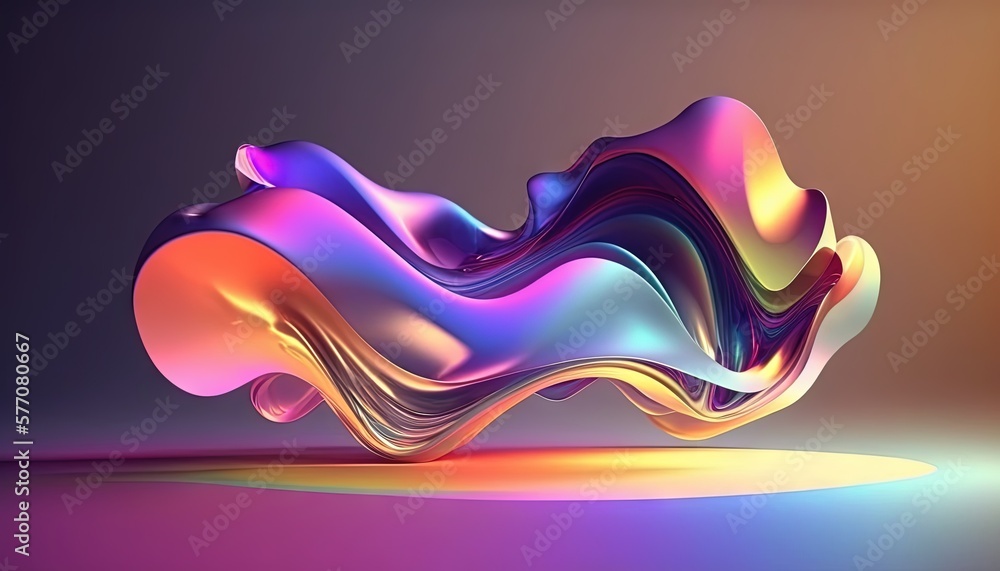 Poster a colorful object with a curved body of liquid on a purple surface with a yellow circle around it an
