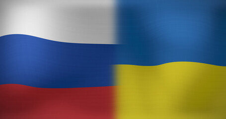 Image of moving and floating flags of russia and ukraine