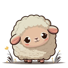 Little white cheerful and smiling sheep. Little baby sheep. A nice little lamb with big dark eyes. Nice character graphics made in vector graphics. Illustration for a child.