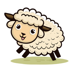 Little white cheerful and smiling sheep. Little baby sheep. A nice little lamb with big dark eyes. Nice character graphics made in vector graphics. Illustration for a child.