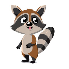Fototapeta na wymiar Little cute raccoon. Little baby raccoon. A friendly little raccoon with big dark eyes. Nice character graphics made in vector graphics. Illustration for a child.