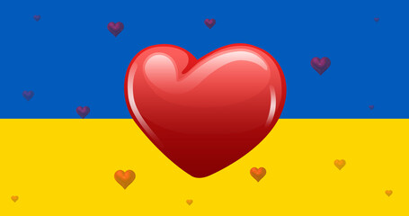Image of hearts beating over flag of ukraine