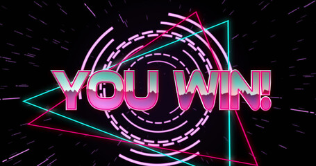 Image of you win pink metallic text over scope scanning