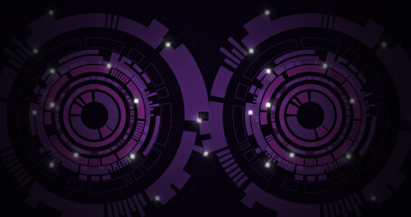 Image of purple ice hockey field over scopes scanning