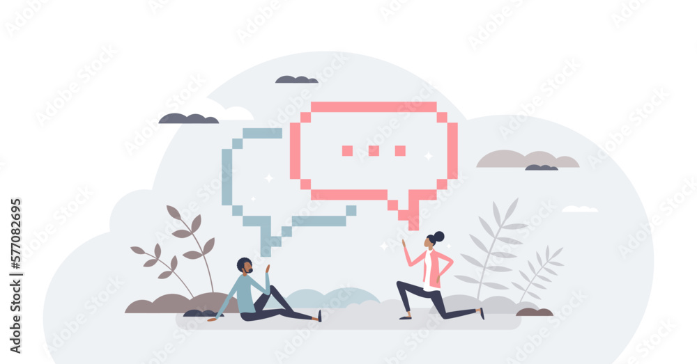 Poster digital communication and talk using online chat messages tiny person concept, transparent backgroun