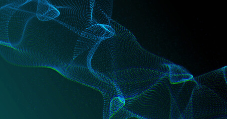 Image of blue digital mesh waving on blue background