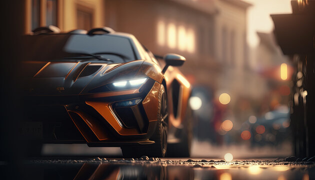 Futuristic posh black car, non existent design, ai generated